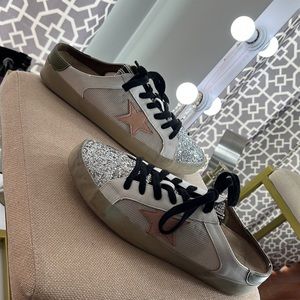 Fake golden goose look alike slide on shoes